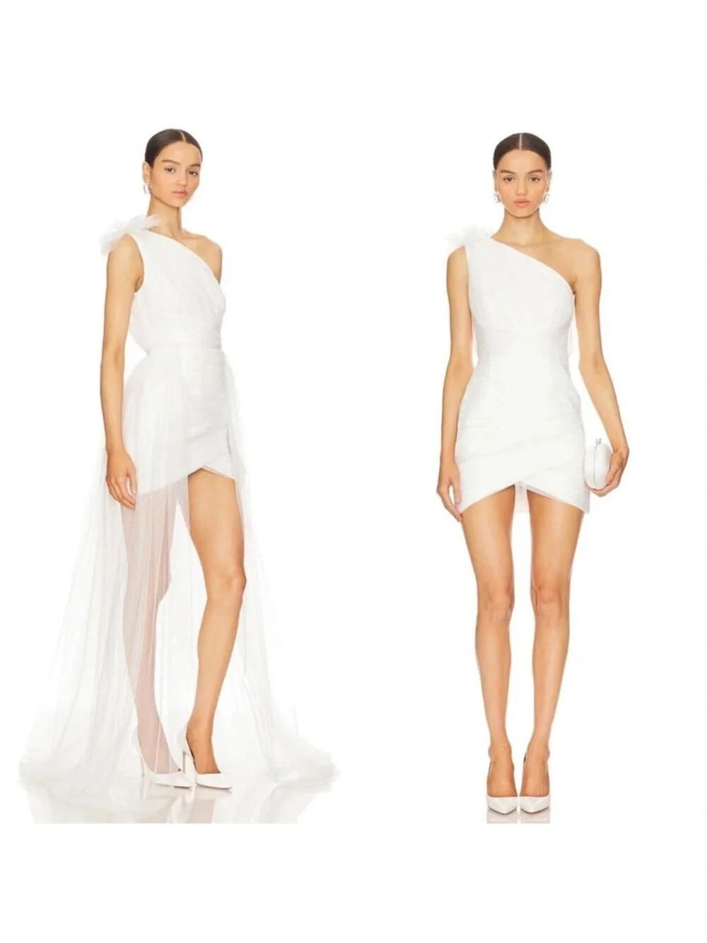 SAU LEE SIDNEY DRESS One shoulder ruched tulle mini with train size 8US NWT